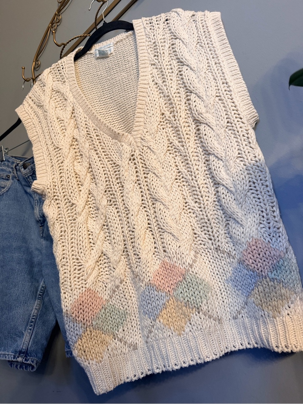 Vintage Hand Knit Sweater Vest | Cable Knit Sleeveless Pullover